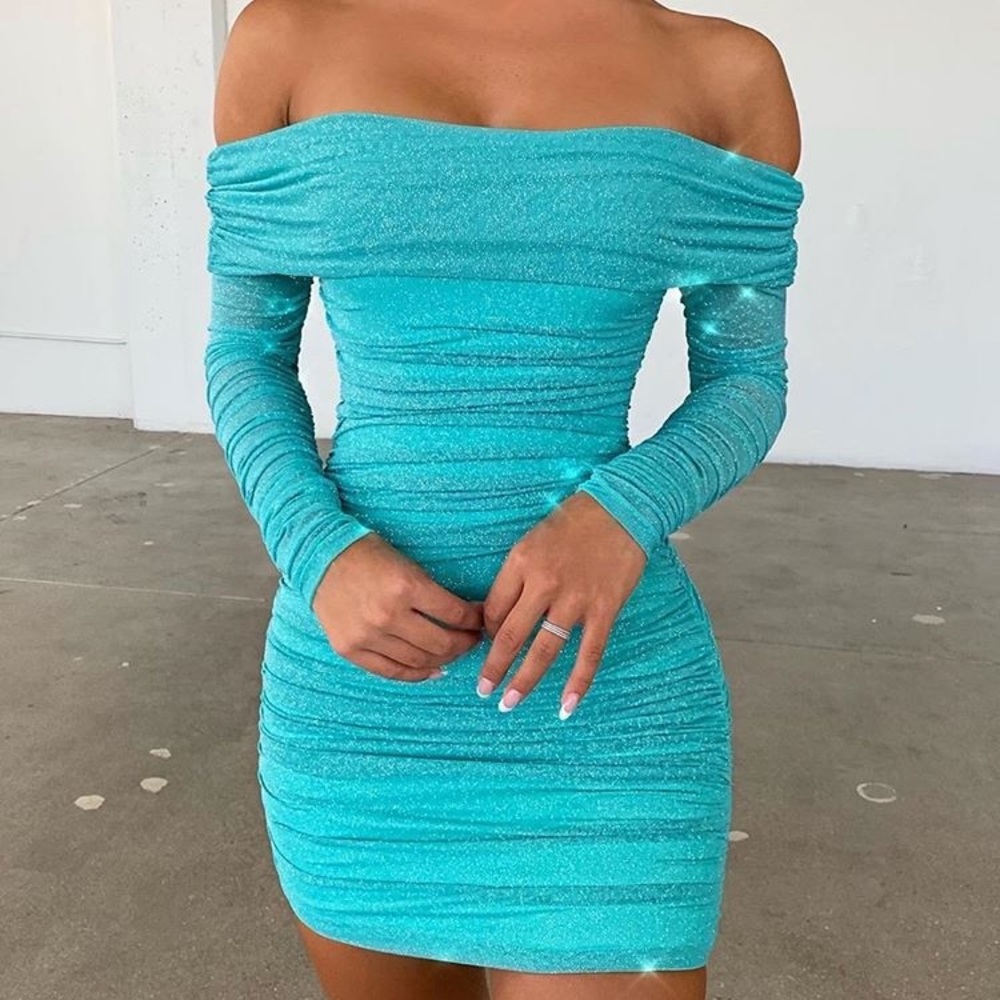 Turquoise Sparkly Mini Dress